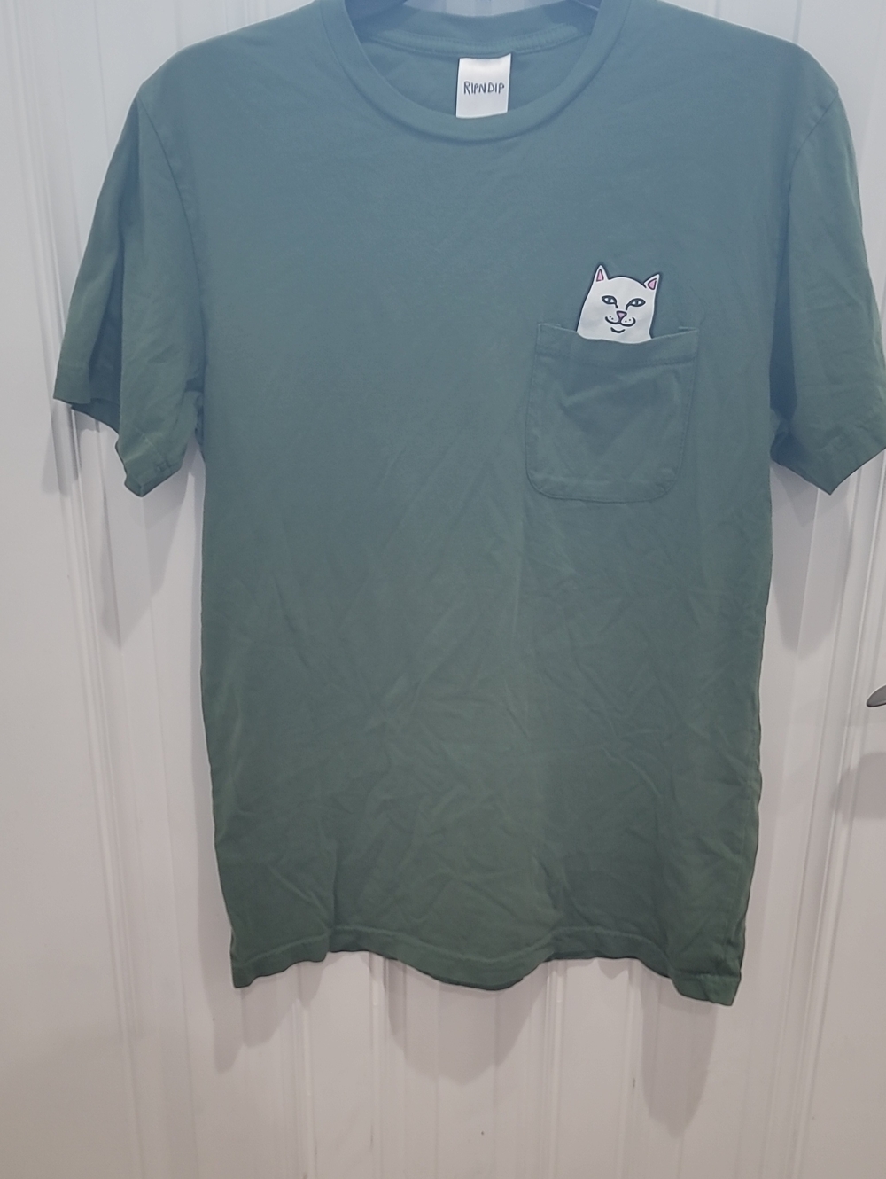 Ripndip Olive Green Pocket Tee with Peeking Cat